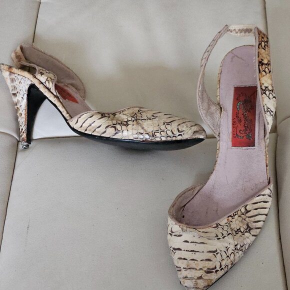 VINTAGE 80'S ALICE PINK GENUINE SNAKESKIN HEELS WITH NEW TOP PIECES SIZE 7.5 M - Picture 1 of 4